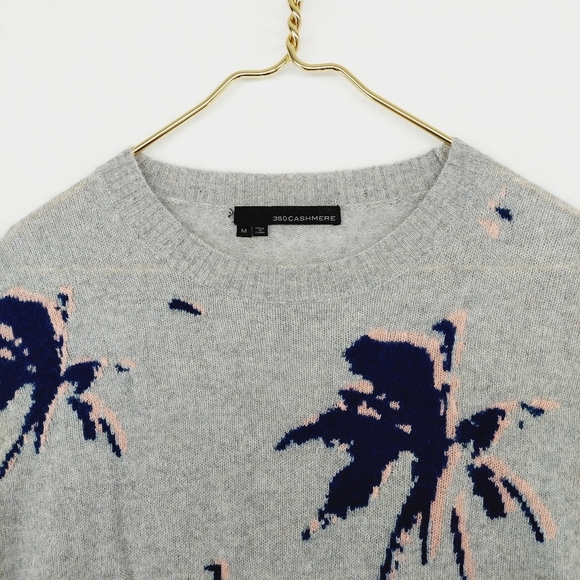 360 Cashmere Gray and Blue Palm Tree Sweater - Picture 3 of 11